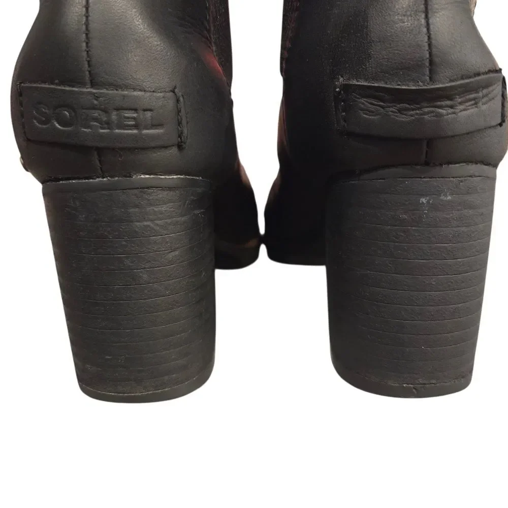 SOREL Womens Addington Chelsea Black Leather Chunky Heel Boots Size 9
